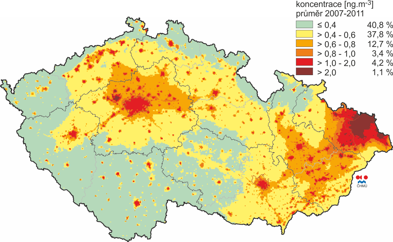 nejvyšší 24hodinové koncentrace PM10, průměr za roky 2007 2011 (imisní limit 50 µg.