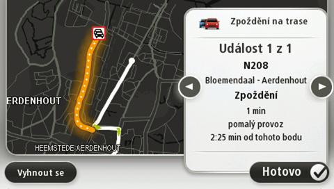 Poklepejte na Minimalizovat zpoždění, chcete-li zpoždění omezit. Poklepáním na levou a pravou šipku můžete procházet všechny události na trase a zobrazit podrobné informace o každé z nich.