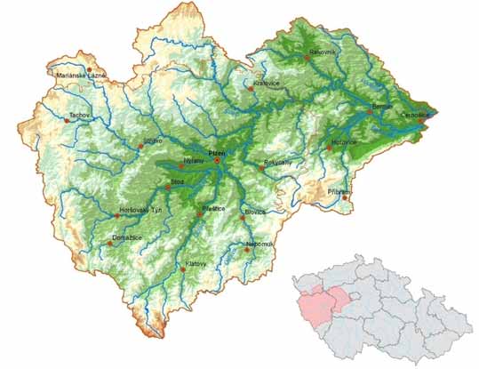 Plnění programů opatření přijatých plány povodí v roce 2009 14.4.1.3 Plán oblasti povodí Berounky Charakteristika oblasti povodí 14.4.1.3.1 Přehledová mapa oblasti povodí Berounky Pramen: MZe Oblast povodí Berounky leží v západní části Čech.