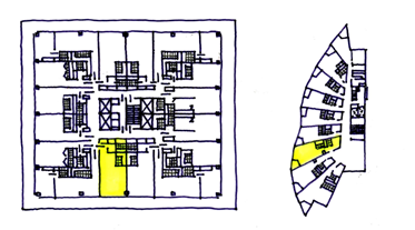 (Picture 1) Single-orientation unit left: Like Shore Drive Apartments, Baltimore, arch: M.