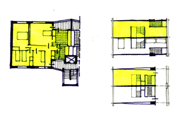 114], left below: older example of single-orientation units, Elfvinggården, Sweden, arch.