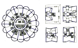 .. are inscribed in the projection of a building in accordance with the principle that "a good floor plan is one that gives a visible form to an idea of structure and organization and does not