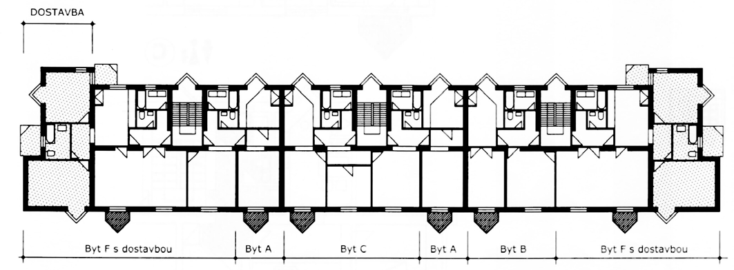 Obr. 15.: Komplexne remodelovaný objekt typu T 12 v Kolónke Púchov. Návrh prístavby k štítovým stenám, strešnej nadstavby, zväčšenia balkónov, redesignu a zateplenia fasády Obr. 16.