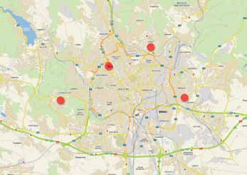 Obr. 1.: Mapa Brna s vyznačením souboru nájemních domů Brno Tábor a sídlišť Juliánov, Lesná a Kohoutovice Obr. 2.: Autor nezjištěn, domovní znamení, 2. polovina 50. let 20.