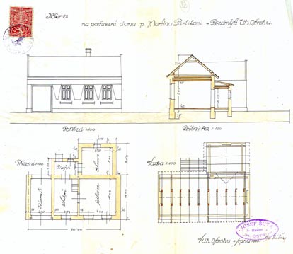 krejěímu v Uherském Ostrohu; Josef Šuta, stavitel, 1908, Státní okresní archiv Uherské