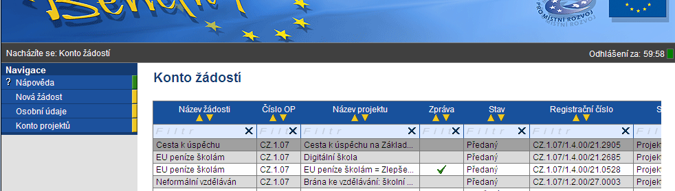 POZOR! V případě špatného zadání hesla při tomto prvním přihlášení dojde k vypršení platnosti aktivačního klíče ihned. Uţivatel bude vyzván k opětovné registraci.