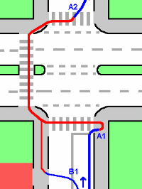 Pozor, na přejezdu pro cyklisty mají auta absolutní přednost (nesmíte je ani omezit, coţ je ještě méně, neţ na křiţovatce z vedlejší silnice).