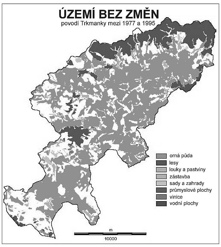 daném období nedošlo ke změně využití) vztažených k ploše dané kategorie land use/land cover v počátečním stavu.