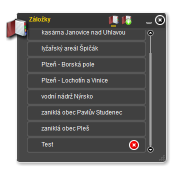 Legenda tlačítko zobrazí legendu k mapě, resp. k prvkům volitelných vrstev.