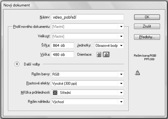 V Illustratoru lze vytvářet dokumenty, jež mají být určené pro různé typy výstupu. Práci s novým dokumentem lze zahájit tak, že podle zamýšleného výstupu zvolíte profil nového dokumentu.