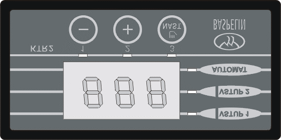 Baspelin Řízení hořáku pomocí sběrnice RS - 485 je blokováno při stavování parametrů řídicí jednotky (žádané teploty a ostatních provozních parametrů). Přehled indikačních a ovládacích prvků 1.