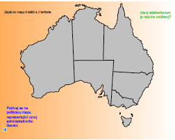 Osmnáctý slide: Na tomto slidu si mají žáci zopakovat získané znalosti z předešlého slidu. Do slepé mapy mají zakreslit státy a teritoria Austrálie.