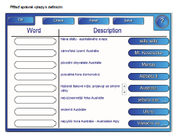 australská (nápověda: australský endemit, živí se listy eukalyptu), Australský svaz (nápověda: oficiální název Austrálie), ptakopysk podivný (nápověda: savec, který snáší vejce), Dvanáct apoštolů