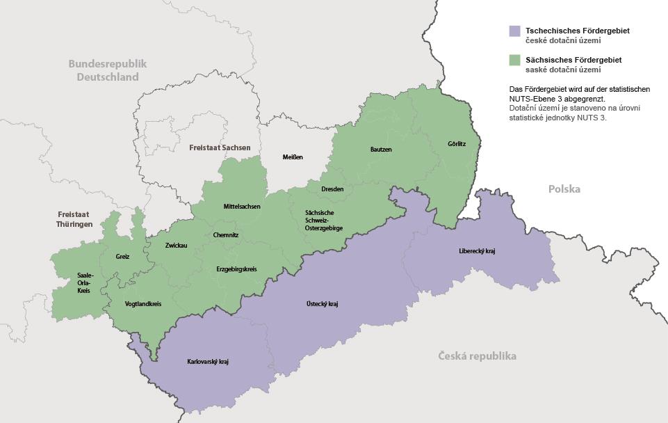 Obrázek č. 1 Programové území Česká republika Svobodný stát Sasko Situace v programovém území Rámcové podmínky Svobodný stát Sasko a Česká republika mají společnou hranici o délce 454 km.