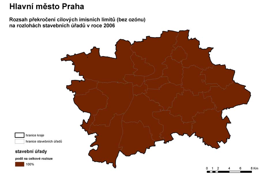 Obr. 2. Podíl překročení imisních limitů na rozloze území stavebních úřadů rok 2006 Obr. 3.