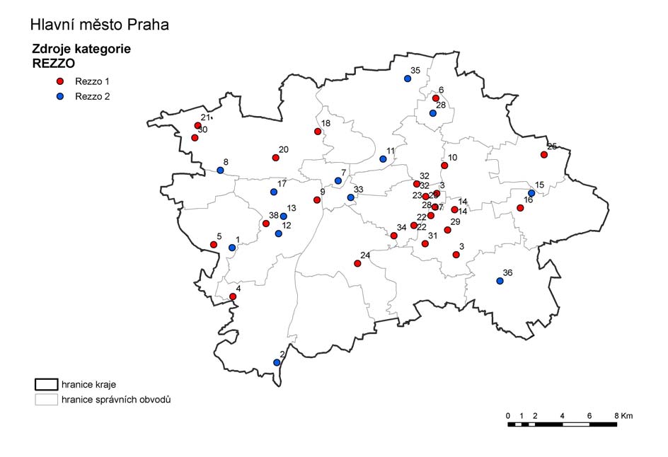 Obr. 13 Rozmístění nejvýznamnějších bodových zdrojů emisí E.2.2. Stacionární plošné zdroje Tabulka E.3 podává přehled o nejvýznamnějších zdrojích emisí v kategorii REZZO 3.