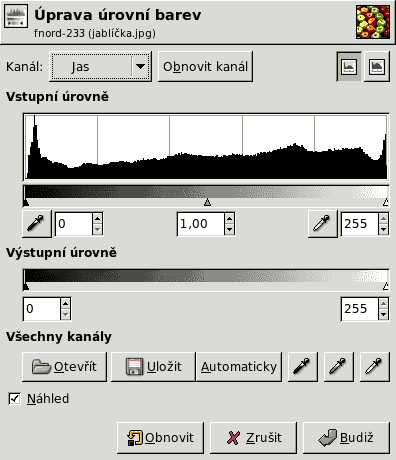 113 / 317 11.5.3.2 Volby Obrázek 11.26: Level tool options Kanál V rozbalovací nabídce Kanál můžete zvolit kanál, který má být nástrojem upraven.