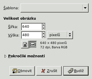 185 / 317 13.5.2.2 Základní volby Obrázek 13.4: Dialog Vytvoření nového obrázku Šablona Obrázek 13.