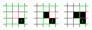 Jediný tmavý pixel na světlém pozadí se změní ve velký pixel tvořený devíti skutečnými pixely.