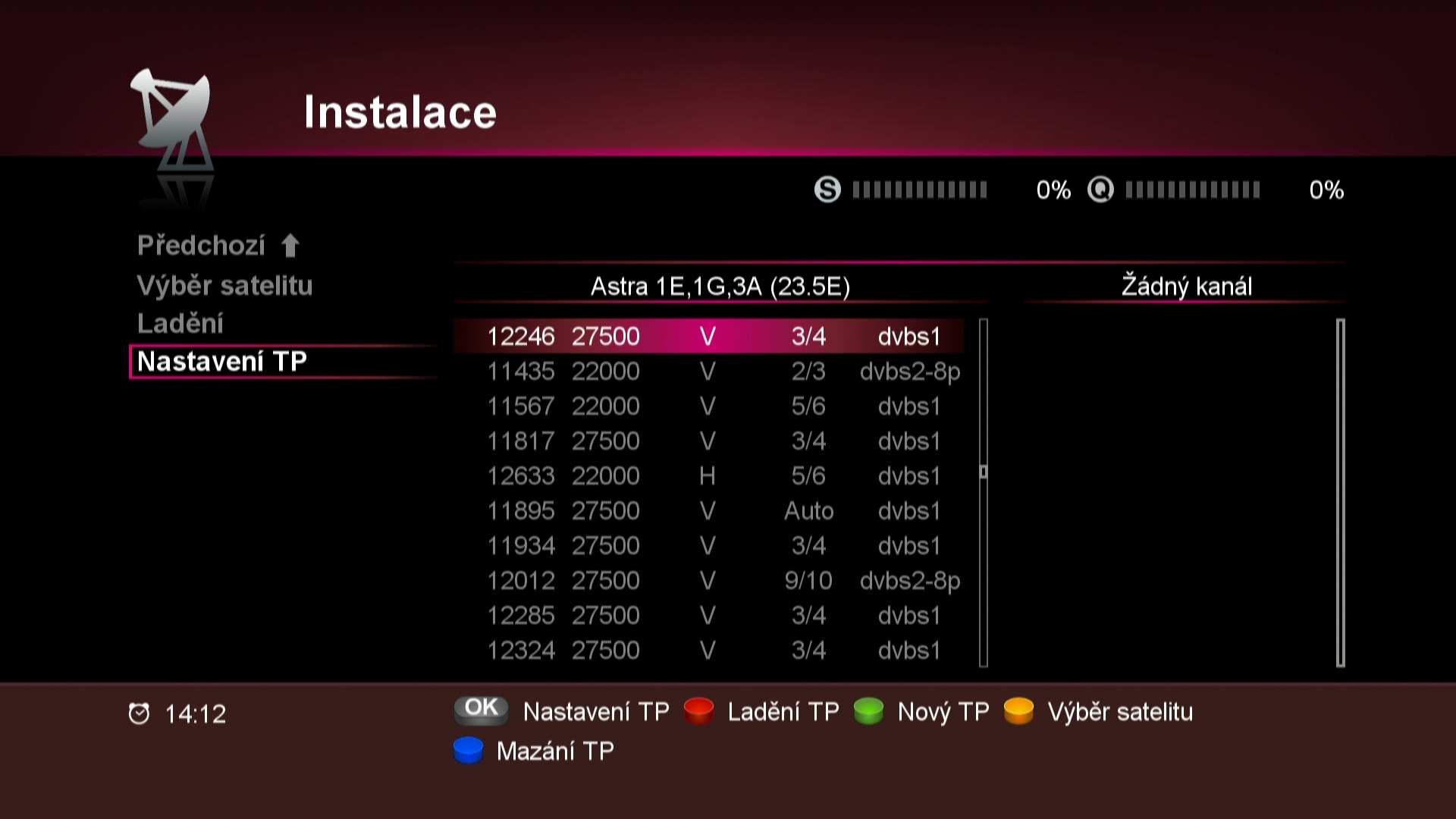 Naladění programů na přijímači GoSAT GS-7050 HDi Postup pro: 1. naladění programů z nového transpondéru (frekvence) 2. úpravu pořadí programů 1.