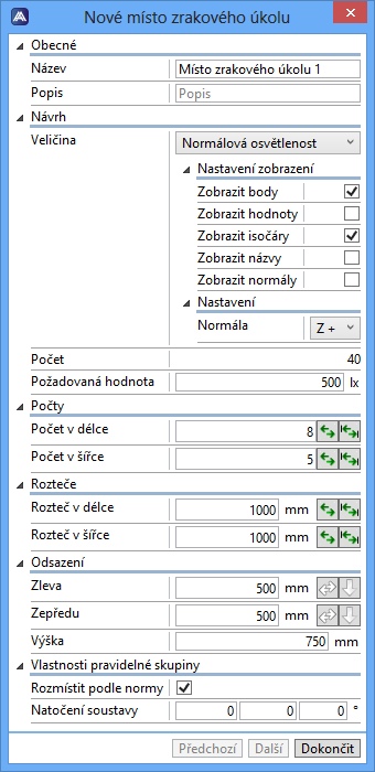 Hodnoty odrazností jsou přednastaveny obvyklým způsobem, výchozí hodnoty jsou nastavitelné v sekci nastavení. 5.