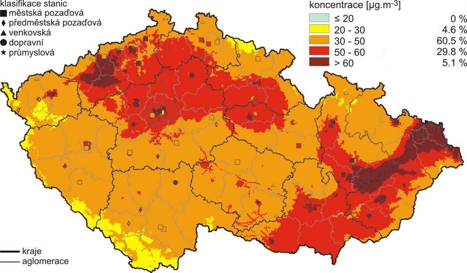 2.3.1 Vývoj úrovní znečištění ovzduší PM 10 Největším problémem kvality ovzduší v České republice jsou vysoké úrovně znečištění ovzduší částicemi.