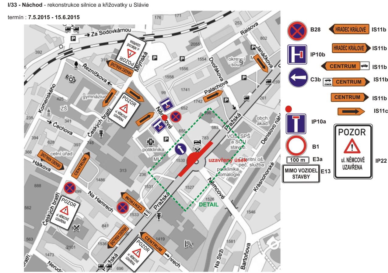 2. etapa od 7. 5. do 15. 6. 2015 V této etapě bude uzavřena druhá polovina okružní křižovatky včetně navazující ulice Němcové ve směru do centra a k poliklinice po křižovatku s ulicí Palachova.