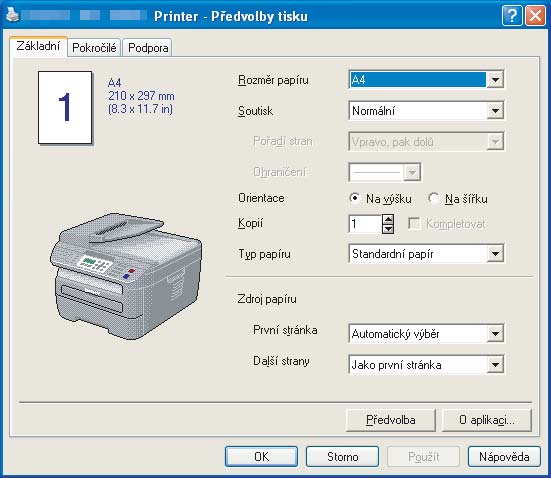 Tisk Funkce ovladače tiskárny Windows Pro více informací viz text Nápověda v ovladači tiskárny. 1 1 Obrazovky použité v této části jsou ze systému Windows XP.