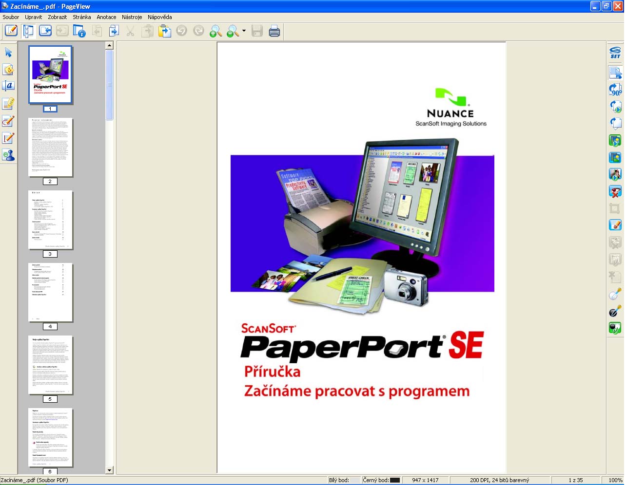 Skenování Prohlížení položek 2 ScanSoft PaperPort 11SE umožňuje různé způsoby prohlížení položek: Pracovní plocha zobrazí položku ve vybrané složce pomocí miniatury (malá grafika, která ukáže každou