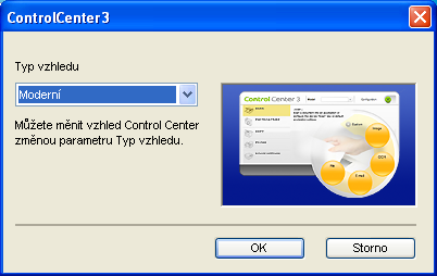 ControlCenter3 Přepnutí uživatelského vzhledu 3 Pro ControlCenter3 si můžete vybrat uživatelský vzhled Moderní nebo Klasický.