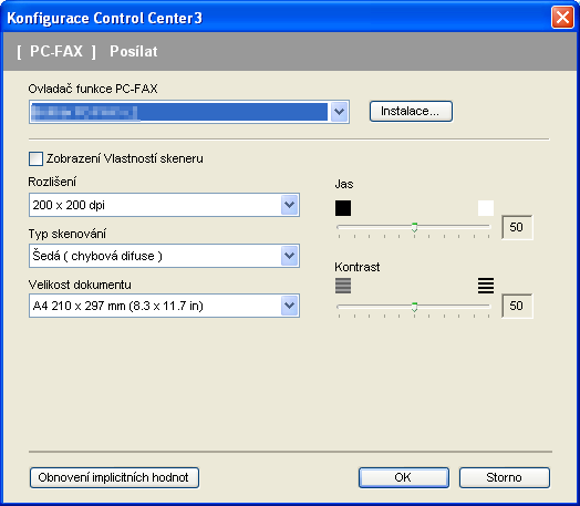 ControlCenter3 Posílat 3 Tlačítko Posílat vám umožní naskenovat dokument a automaticky odeslat obrázek jako fax z počítače pomocí aplikace PC-FAX. (Viz PC-FAX-vysílání na straně 75.