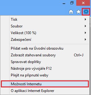 Zapněte Internet Explorer 10/11 - vpravo nahoře