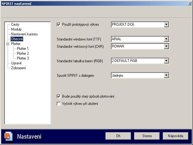 SPIRIT 11 nové funkce 41 Bude použitý starý způsob plotrování - VYPNUTO Pokud je volba Bude použitý starý způsob plotrování VYPNUTA, obsahuje menu následující volby: