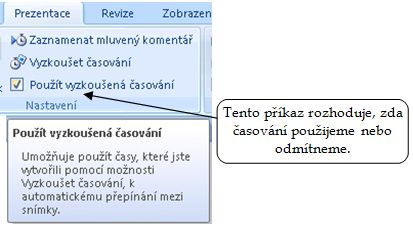 Aplikace nabídne dialogové okno, ve kterém se rozhodneme, zda časování schválíme, nebo odmítneme: Ano zaznamenané časy snímků, které budou uloženy a při prezentaci použity.
