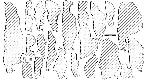 Archeologické rozhledy LXII 2010 335 Obr. 10. Obj. 86/06 mazanice z vrstvy 3. Fig. 10. Feature 86/06 daub from layer no. 3. Obr. 11. Podíl identifikovaných typů mazanice v jednotlivých vrstvách obj.