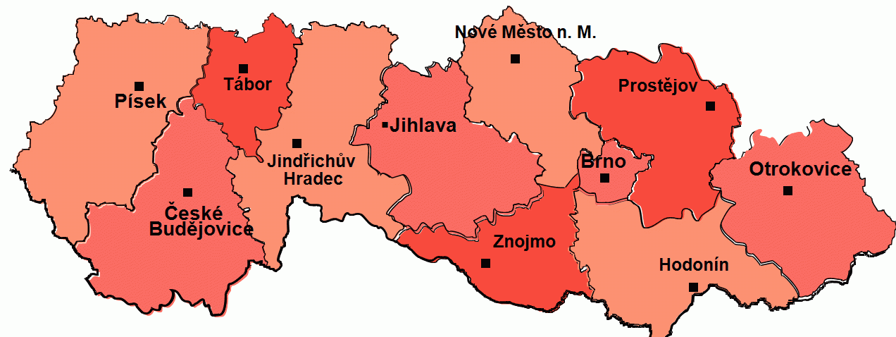 Rozdělení regionů 1. Brno 2. Prostějov 3. Nové Město na Moravě 4. Otrokovice 5.