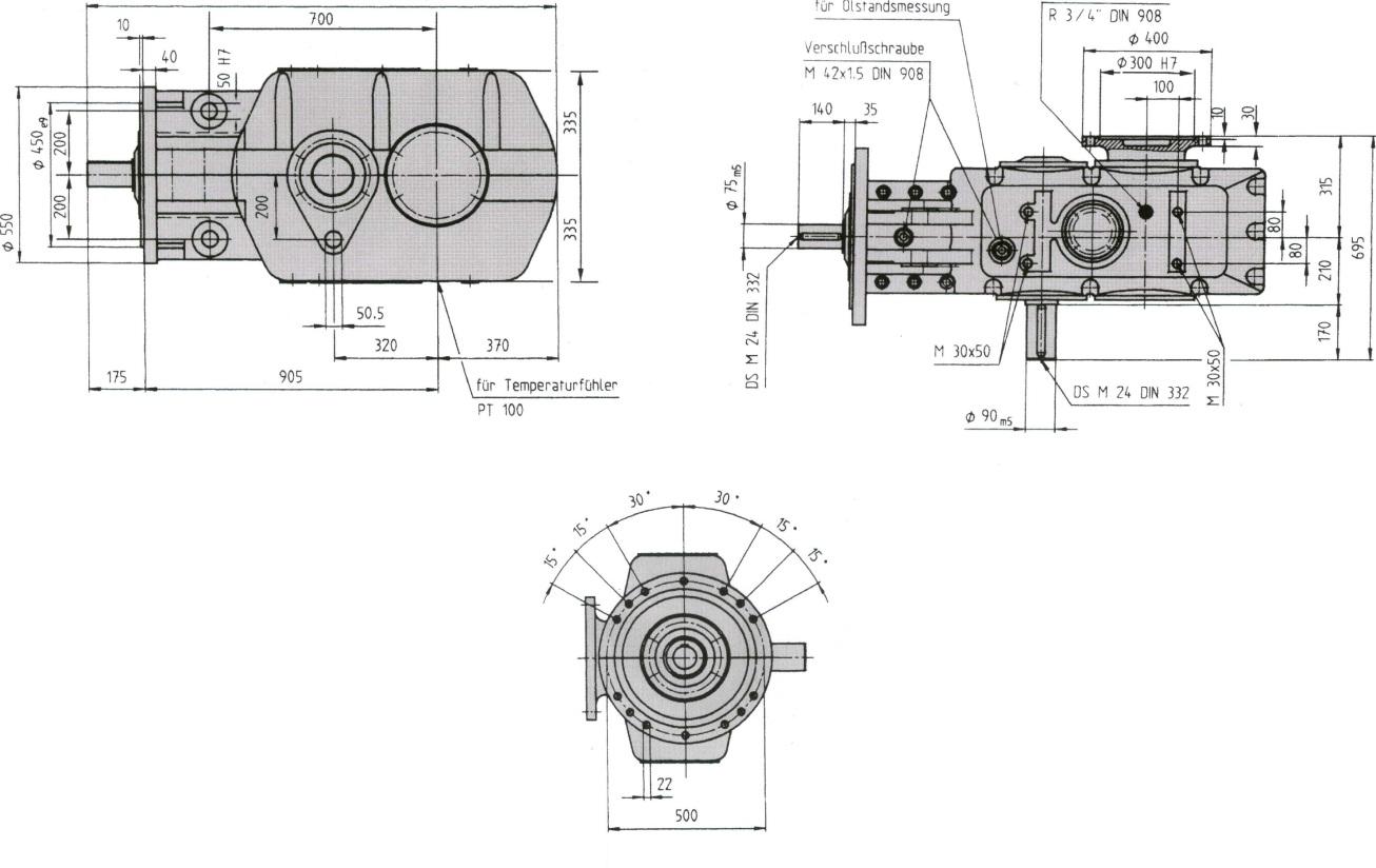 Převodovky pro těžké pásové dopravníky s kuželočelním převodem Typ K1SH-100 a K1S-100 F Výrobce Wolfgang Preinfalk GmbH Převodovky jsou určeny pro středně výkonné pásové dopravníky s přenášeným