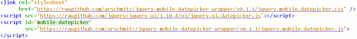 Ukázka pro DatePicker Nefunguje korektně s jquery 2.1.x! Lokální template přidat do hlavičky <script src="datepicker/jquery.ui.datepicker.min.js"></script> <script src="datepicker/jquery.mobile.