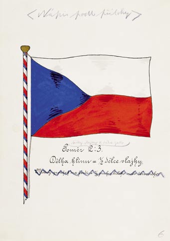 Kat. č. 84 Návrh státní vlajky ČSR, 1920. tvořena sociálními demokraty, českými socialisty a agrárníky. Tomuto vládnímu kabinetu se podařilo vy pracovat a schválit ústavu (29.