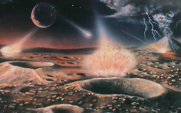 C. H. Lineweaver, T. M. Davisová (2002): Pokud život na Zemi vznikl již 200 mil. roků po konci těžkého bombardování kosmickými projektily (-4,0 mld.