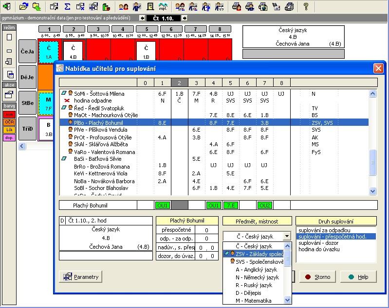(rozhodující může být aprobace, znalost třídy, počet odpadlých nebo naopak učiteli přidaných hodin v daném období apod.). Nabídka zohledňuje i učitele, kterým danou hodinu výuka odpadla.