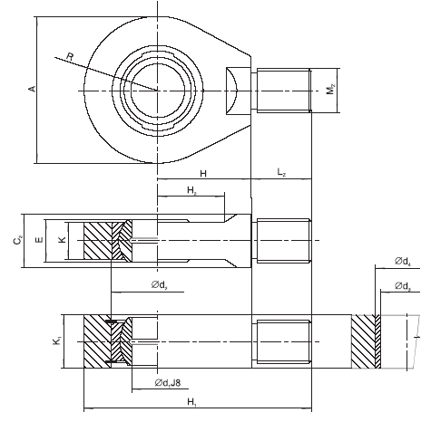 ZÁVĚSNÉ OKO TYP 3 Označení d A E K C2 K1 H H1 H2 Mz Lz R d prodejní cena 301A 20 55 16 14 20 35 82,5 25 14x1,5 20 27,5 35 333 Kč 301B 20 55 16 14 20 35 82,5 25 16x1,5 20 27,5 35 333 Kč 301C 20 55 16