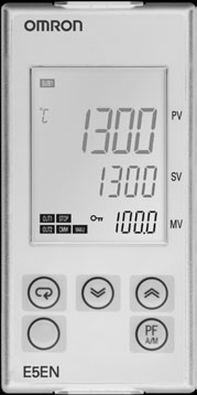 Jednoduché ovládání pomocí tlačítka PF, které lze přiřadit k funkcím automatický/ruční, RUN/STOP a dalším. 96 96 mm 48 96 mm E5EN Viz Bezpečnostní opatření na straně 8.