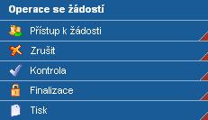 Záložky Navigace Záložka Konto vás dovede zpět na hlavní obrazovku, kde lze editovat údaje o svém kontu, založit novou žádost nebo vybrat některou z existujících žádostí.