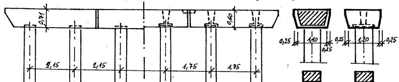 Betonové mosty I Modul CB3 kým základem (obr. 2.20). Stojky plného obdélníkového průřezu se osazují do kapes v základu.
