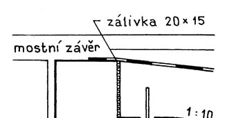 Přechodová oblast u mostů Pod přechodovou deskou má být přechodový klín z propustného materiálu ve sklonu min. 1:10. Minimální tloušťka vozovky na přechodové desce má být 0,15 m.