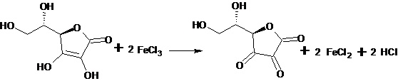 Kyselina askorbová reaguje s FeCl 3 za vzniku kyseliny dehydroaskorbové, přičemž železité kationty se redukují na železnaté.