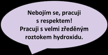 Modré zabarvení roztoku se začne pomalu vytrácet a roztok přechází na bezbarvý (případně mírně nažloutlý). Po intenzivním protřepání se bezbarvý roztok opět mění na modrý.