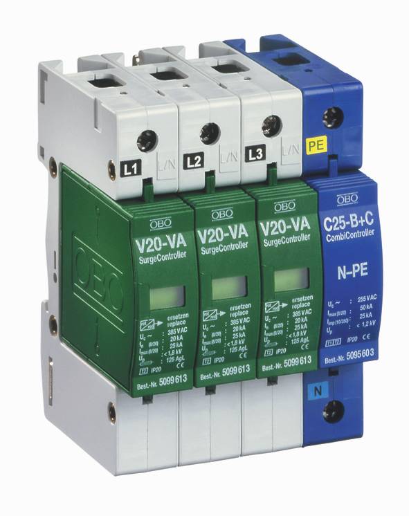 SurgeController VA - ventilový svodič Svodič třídy 2 Provedení Balení V 20-VA/ 3,000 5099 45 8 V 20-VA/3 42,0 5099 46 2 V 20-VA/...: Svodič přepětí třídy 2 (třídy C) podle EN 6643- (VDE 0675 část 6).