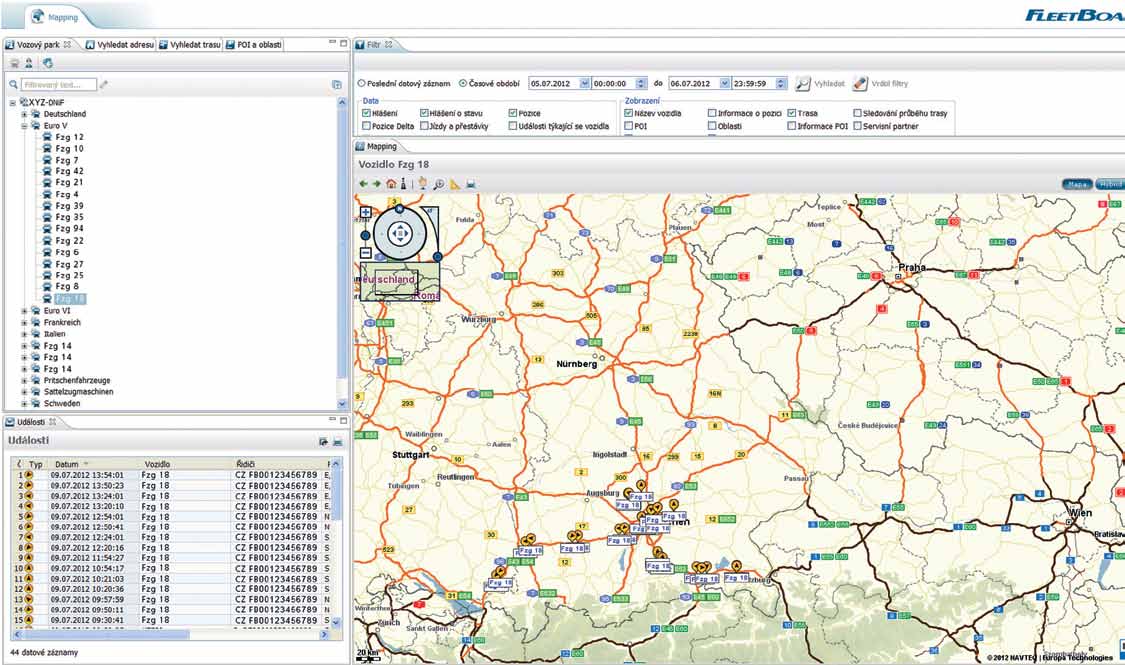 Mapping a Track &Trace poskytují mimo jiné následující informace: Sbírání informací o pozici v 30sekundových intervalech, posílání těchto informací každých 10 minut (volitelná služba) Sídlo